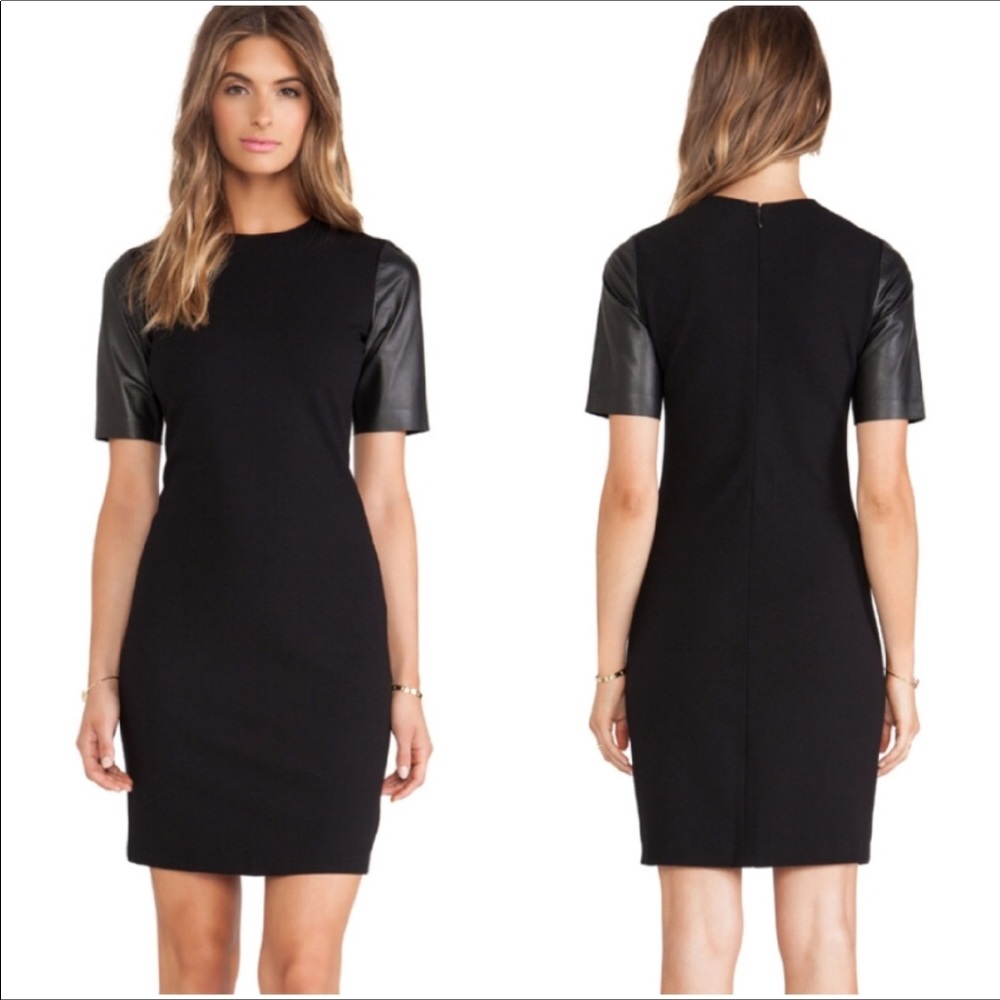 Vince Revolve Sleeve Pencil Dress Leather Sleeves